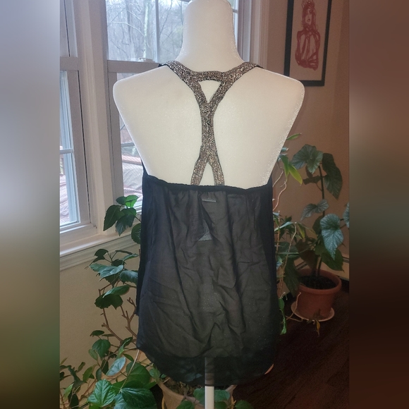 Black Strapless Top, Cotton/Polyester Size Large, with silver beads. - Picture 4 of 5